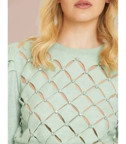 Alma en Pena Jerséis|JERSEY CROP CALADO CON PEDRERÍA